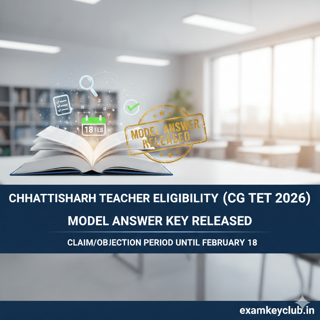 छत्तीसगढ़ शिक्षक पात्रता परीक्षा (CG TET 2026) का मॉडल उत्तर जारी: दावा-आपत्ति के लिए 18 फरवरी तक का&nbsp;समय
