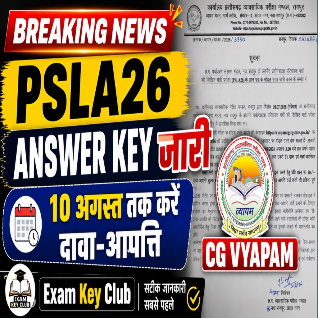 CG Vyapam प्रयोगशाला परिचारक : मॉडल उत्तर जारी, 10 अगस्त तक दर्ज करें&nbsp;दावा-आपत्ति